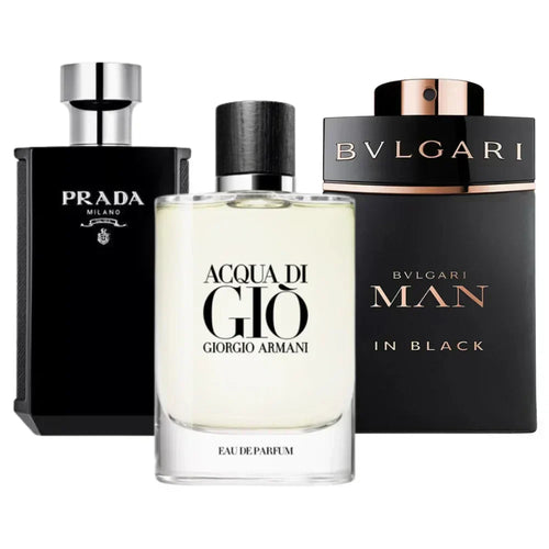 Kit Profumi: Luna Rossa di Prada, Acqua di Giò di Giorgio Armani, Man in Black di Bvlgari