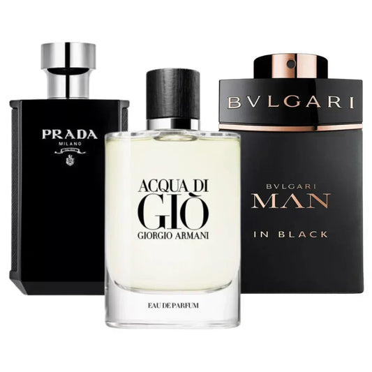 Kit Profumi: Luna Rossa di Prada, Acqua di Giò di Giorgio Armani, Man in Black di Bvlgari