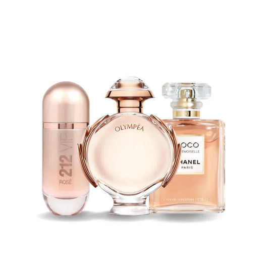 Kit Profumi: 212 VIP Rosé di Carolina Herrera, Olympea di Paco Rabanne, Coco Mademoiselle di Chanel