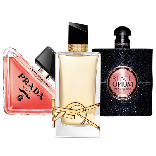 Kit Paradoxe Intense di Prada, Libre di Yves Saint Laurent e Black Opium di Yves Saint Laurent